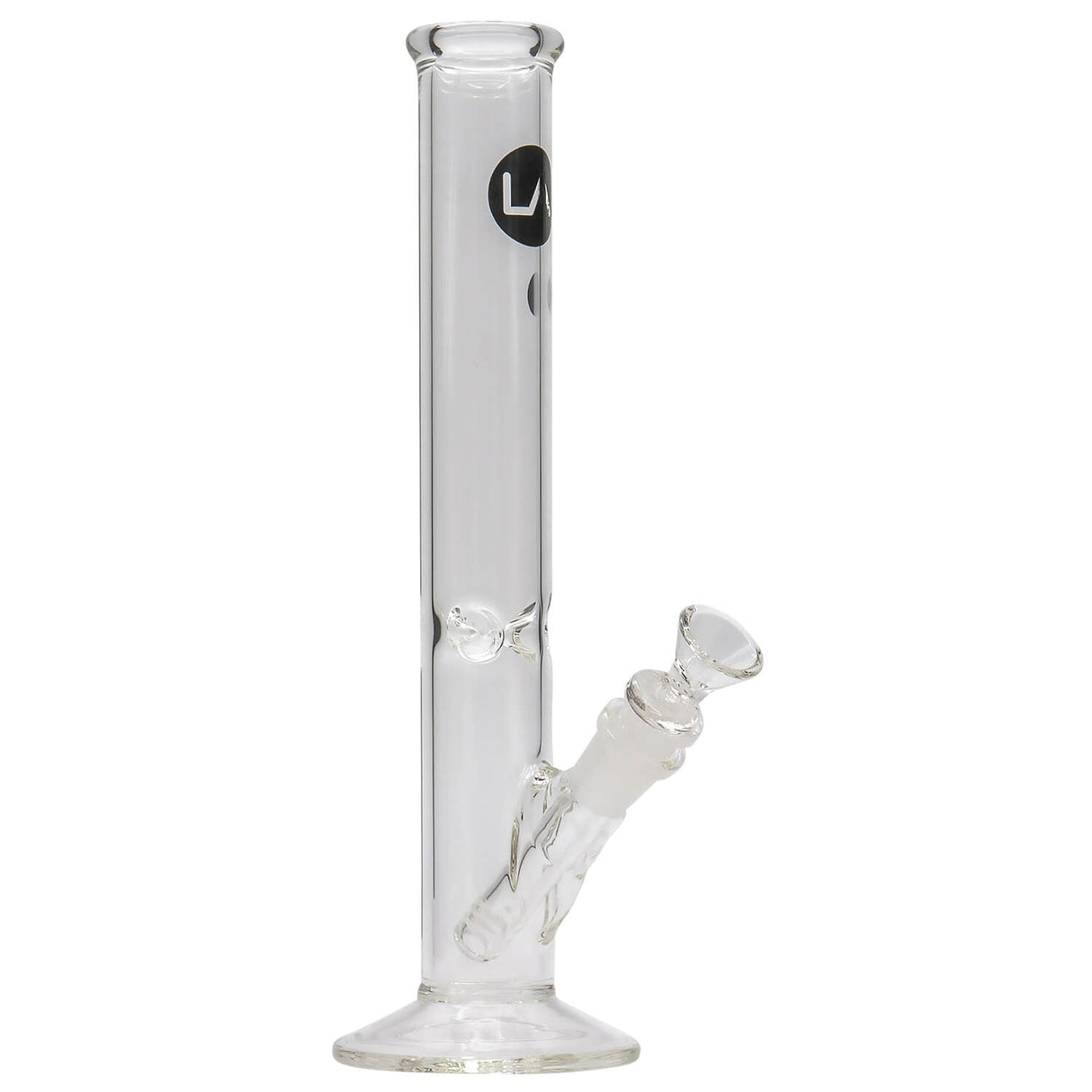 LA Pipes 12" Clear Straight Shot Bong, 38mm Diameter, Borosilicate Glass, Side View on White
