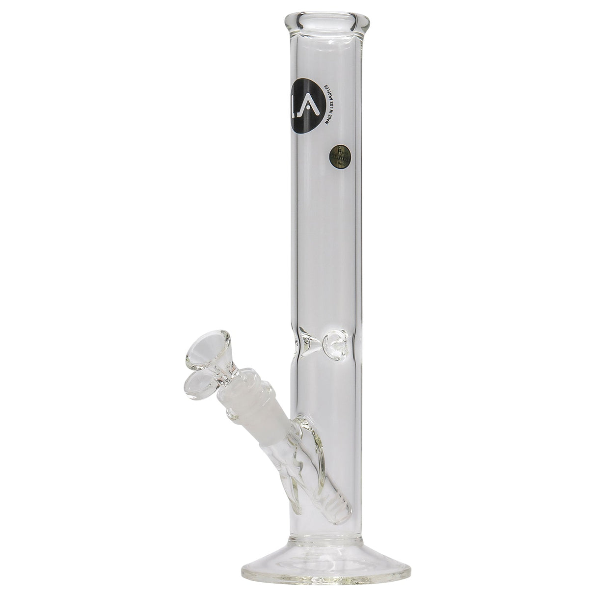 LA Pipes 12" Clear Straight Shot Bong with 14mm Female Joint, Front View on White Background