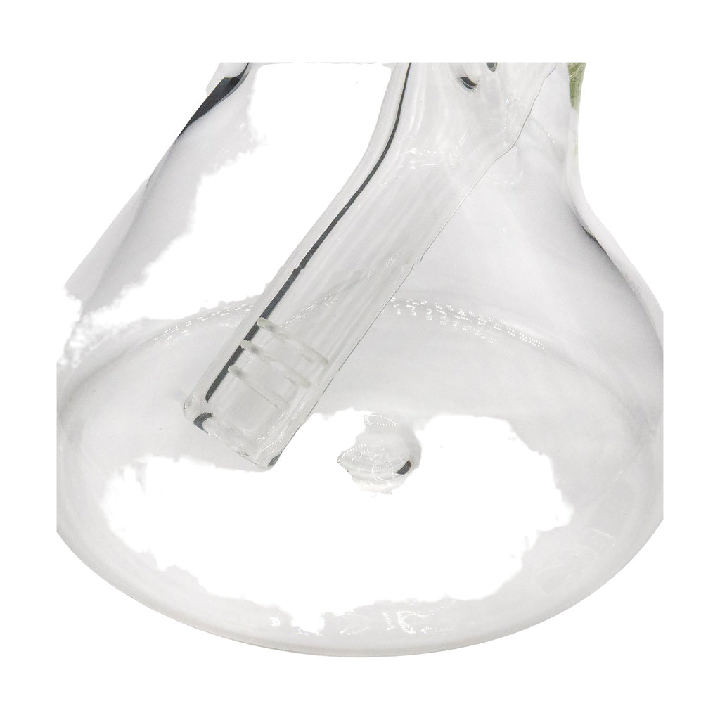 Close-up of LA Pipes 14" Beaker Water Pipe base, clear borosilicate glass, made in USA