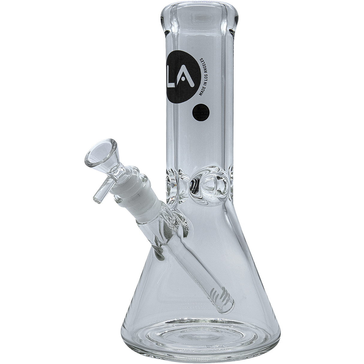 LA Pipes "Agent Stout" Beaker Bong, 9mm thick borosilicate glass, 10" tall, front view on white background