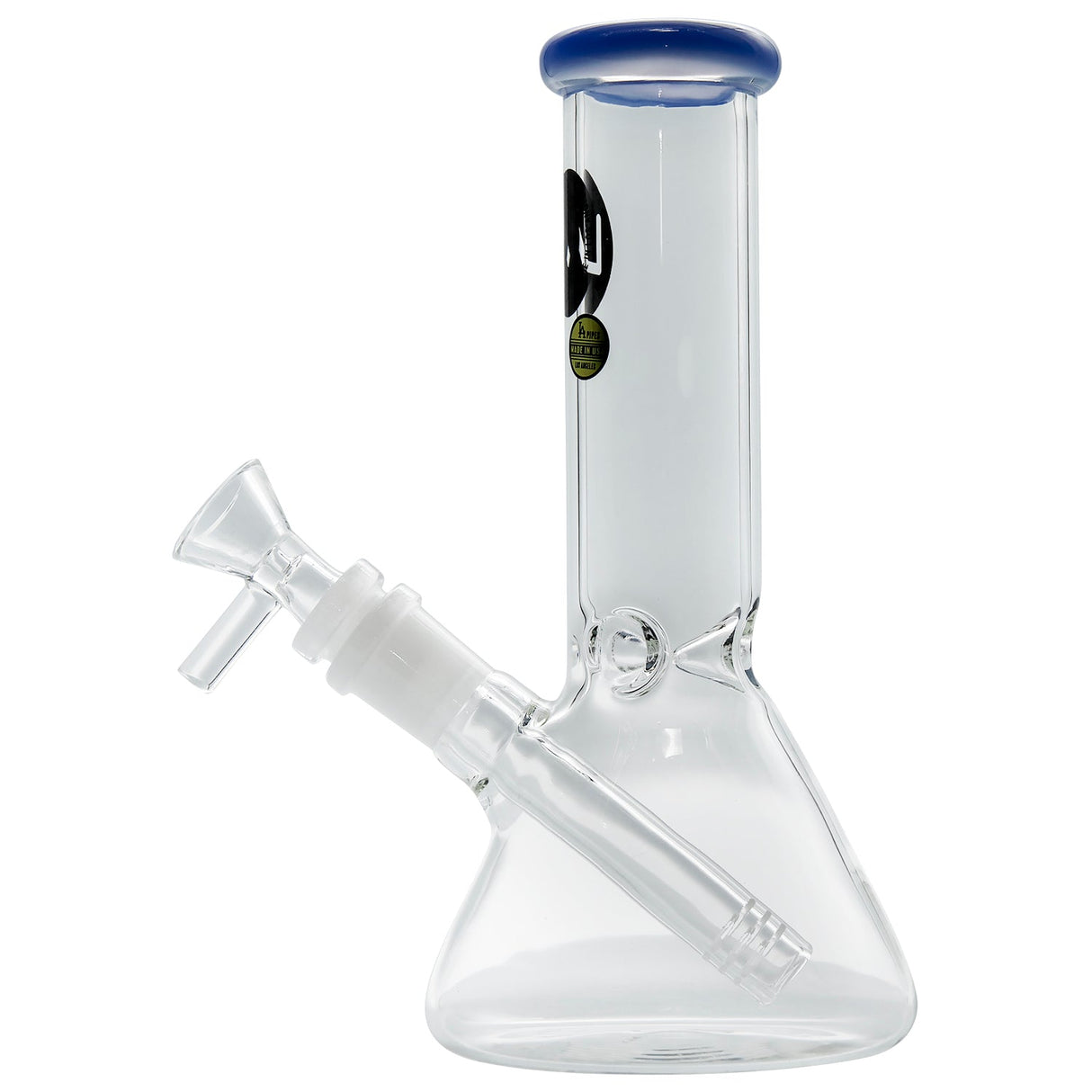 LA Pipes 8" Beaker Bong in Clear Borosilicate Glass with Blue Accents - Front View