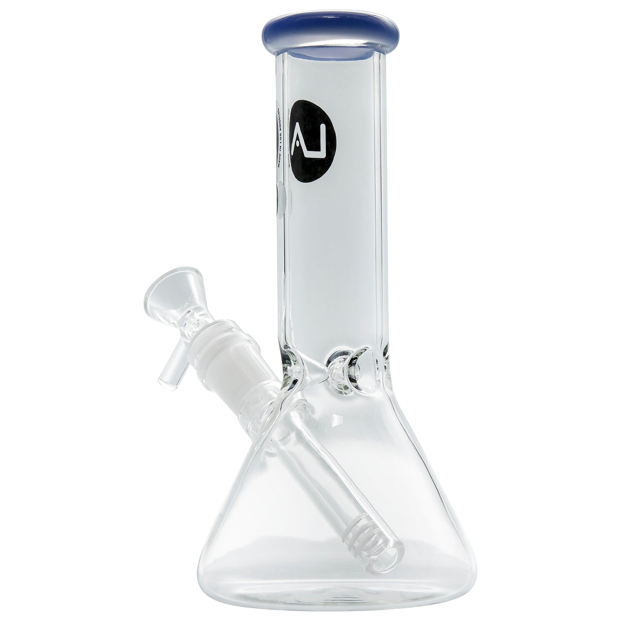 LA Pipes 8" Beaker Bong with Blue Accents and Glass Bowl - Front View on White Background