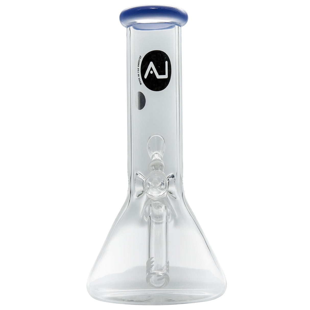 LA Pipes 8" Beaker Bong in Clear with Blue Accents for Dry Herbs - Front View