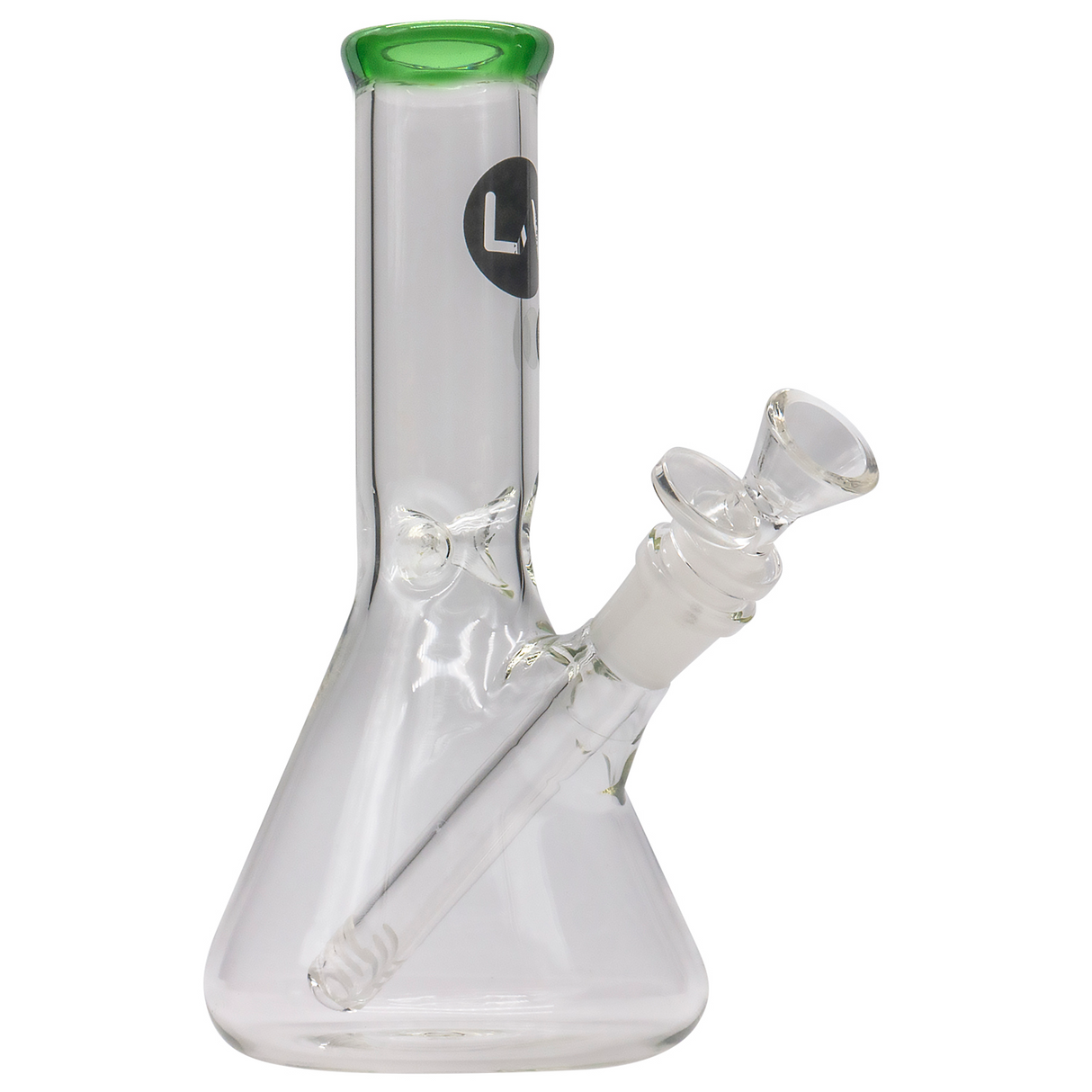 LA Pipes 8" Beaker Bong in Emerald - Front View with Glass Bowl and Downstem