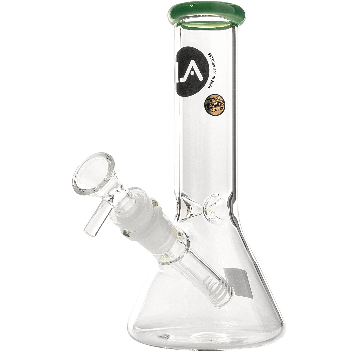 LA Pipes Beaker Bong in Jade - 8" Borosilicate Glass - Front View with Glass Bowl