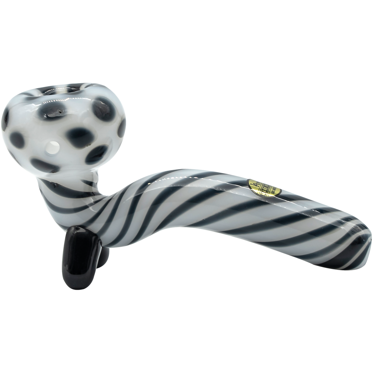 LA Pipes Bone White Sherlock Glass Pipe with Striped Design - Side View