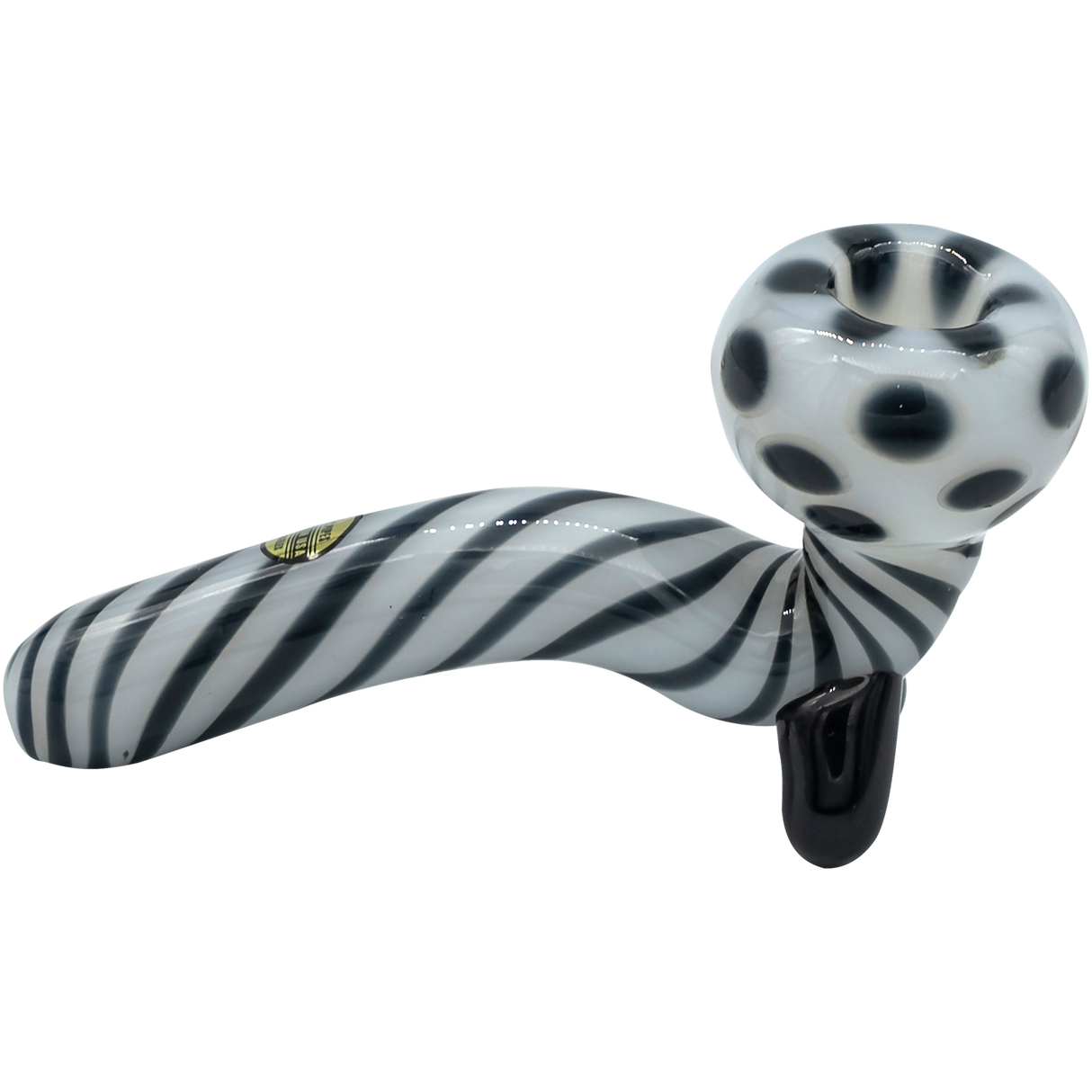 LA Pipes Bone White Sherlock Glass Pipe with Striped Design, 4.35" Length, USA Made