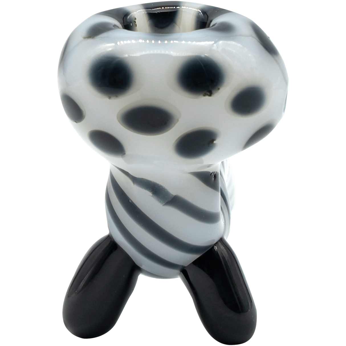 LA Pipes Bone White Sherlock Glass Pipe with black accents, front view on white background