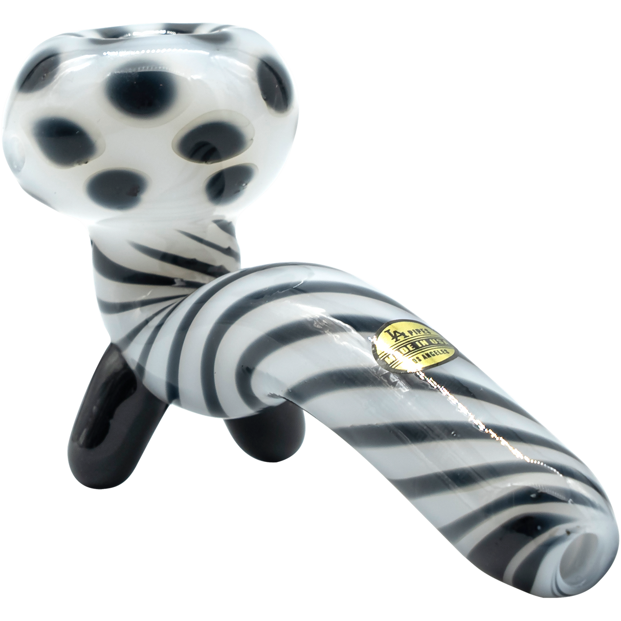 LA Pipes Bone White Sherlock Glass Pipe with Black Stripes, USA Made, 4.35" Long