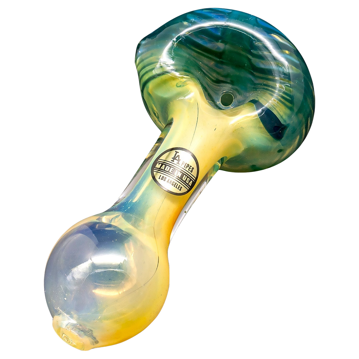 LA Pipes Color Changing Spoon Hand-Pipe with Yellow Accents on White Background