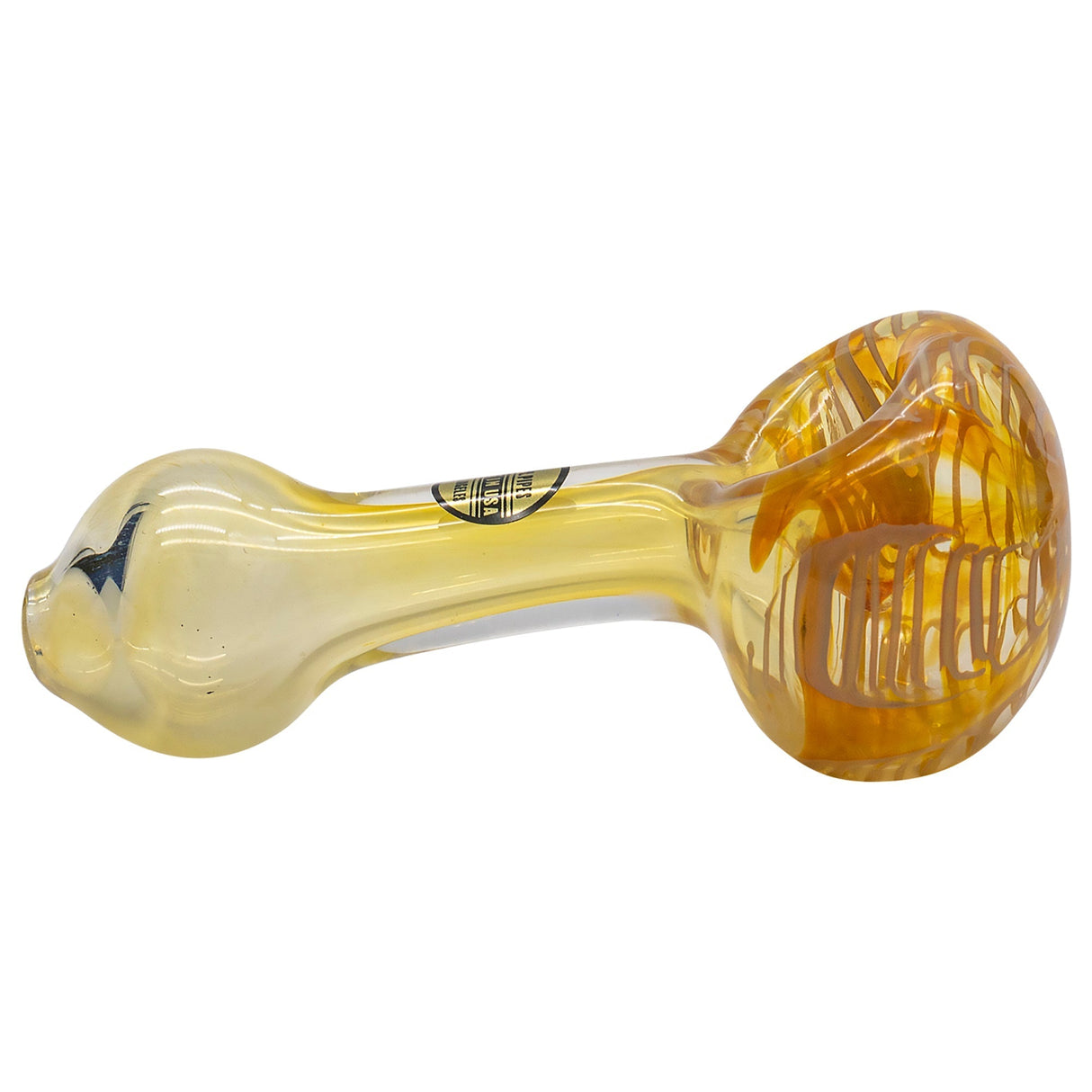 LA Pipes Borosilicate Glass Spoon Hand-Pipe with Fumed Color Changing and Yellow Accents, Side View