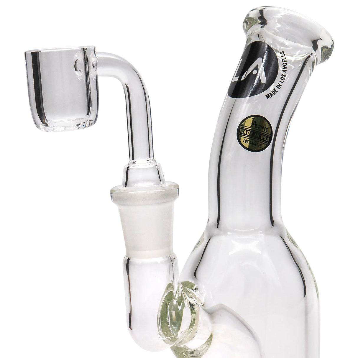 LA Pipes Bent Neck Concentrate Waterpipe with Quartz Banger, 6" Height, Side View