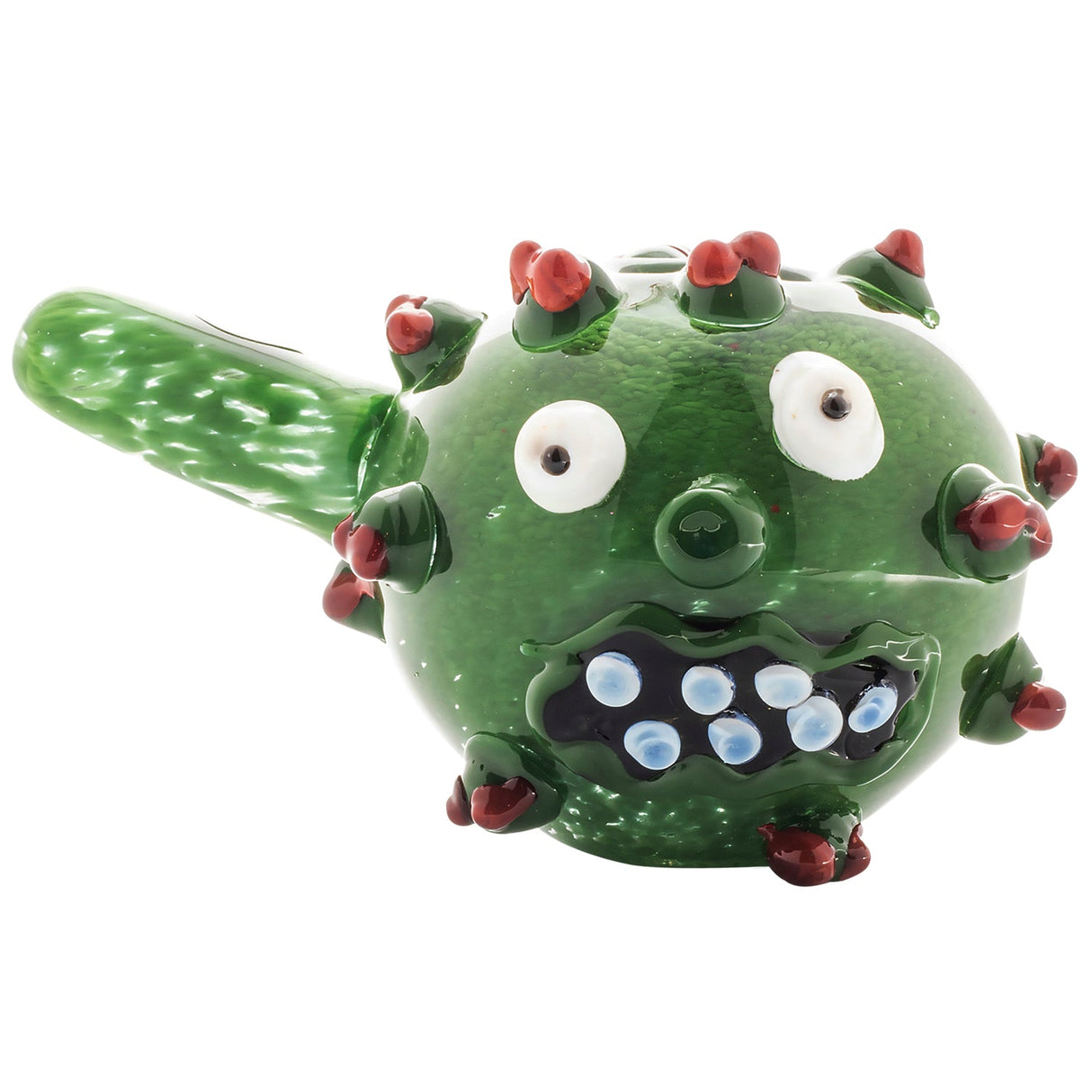 LA Pipes "Corona Rona" Green Hand Pipe with Spoon Design, Borosilicate Glass, Front View