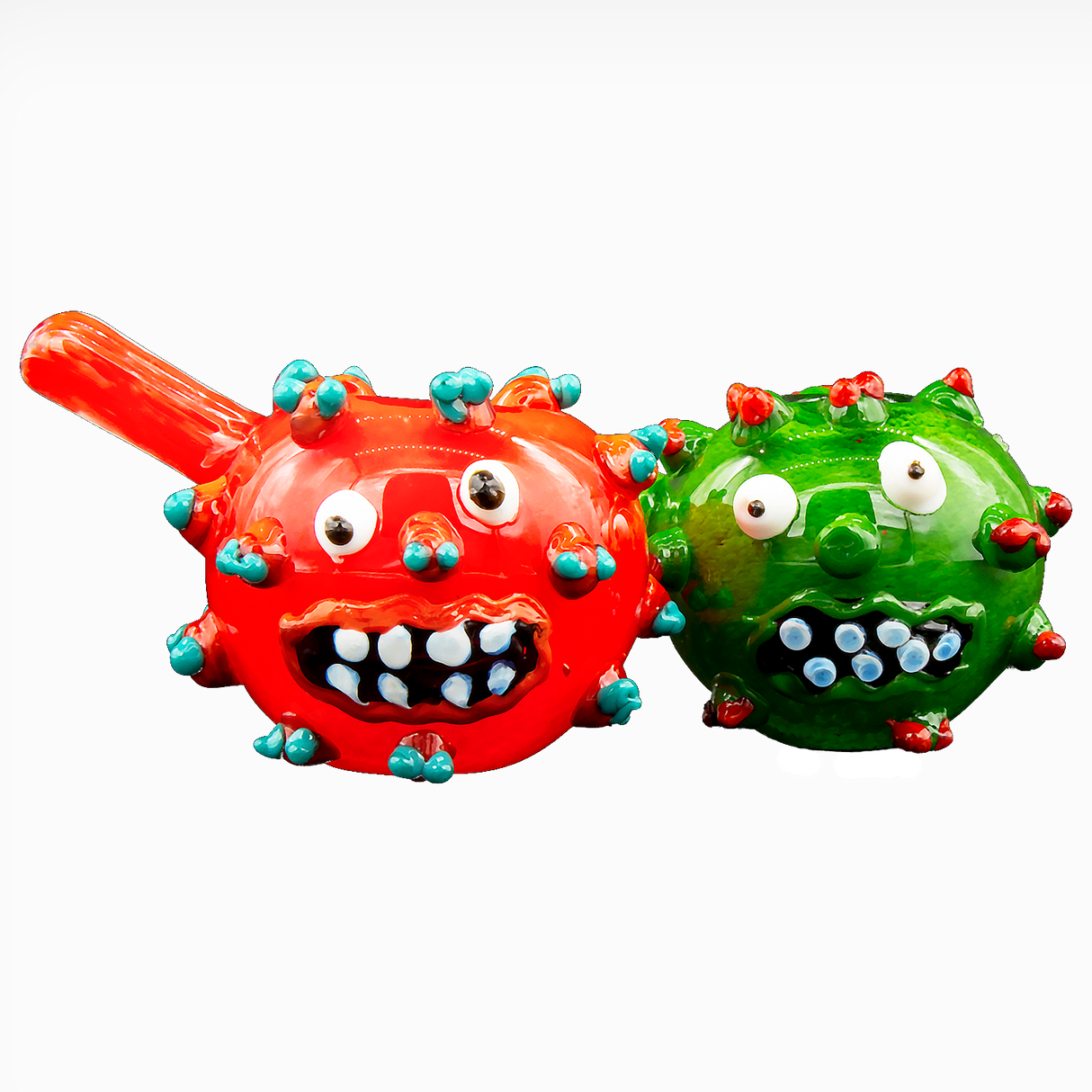 LA Pipes "Corona Rona" Hand Pipe in red and green, USA-made borosilicate glass, front view