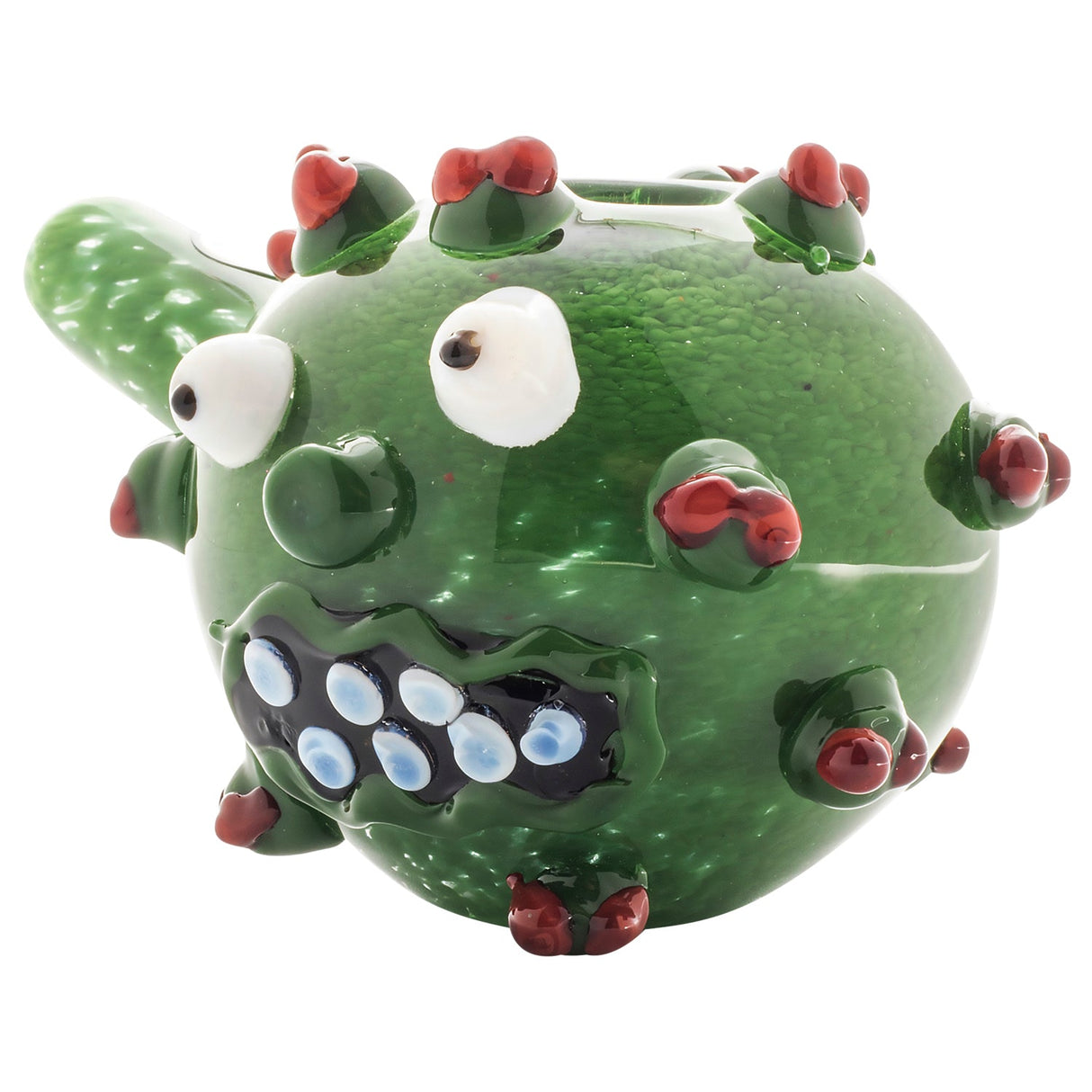 LA Pipes "Corona Rona" Spoon Hand Pipe in Green with Red Accents, USA Borosilicate Glass