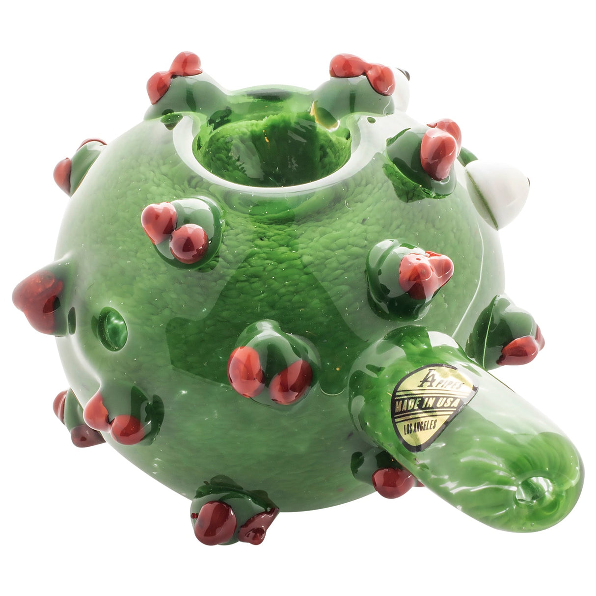 LA Pipes "Corona Rona" Hand Pipe in Green with Red Accents, Spoon Design, Borosilicate Glass, USA Made