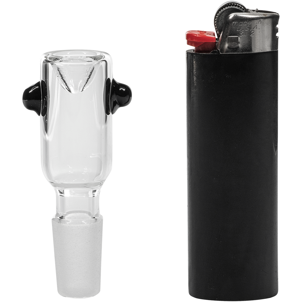 LA Pipes Custom Cylinder Bong Bowl, 14mm Male, Borosilicate Glass, Side View with Lighter