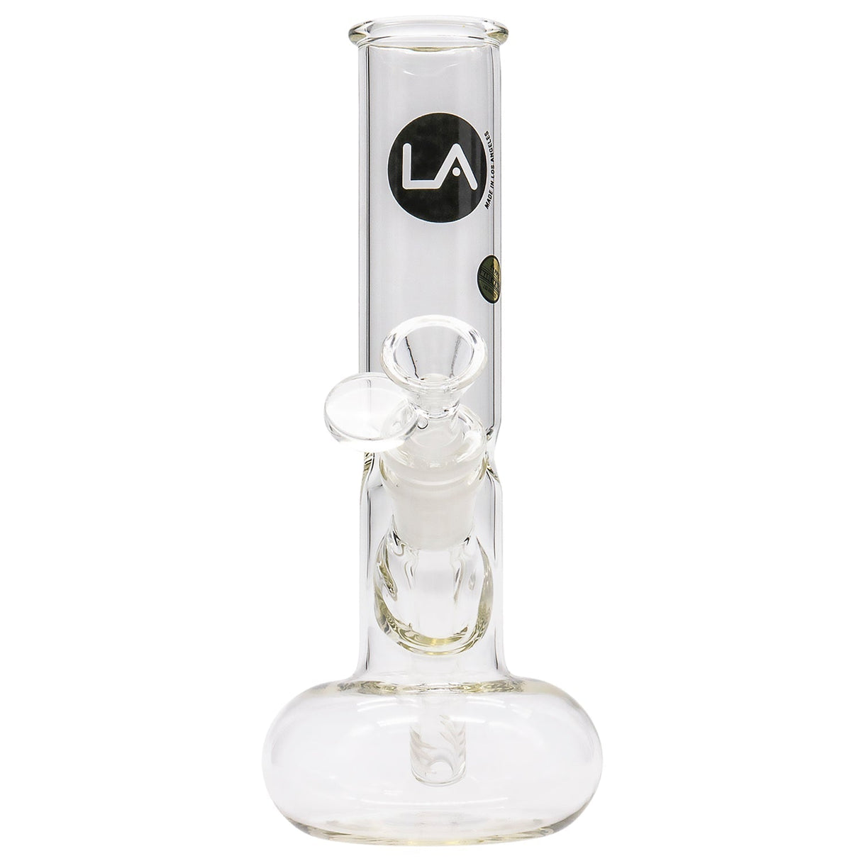 LA Pipes Donut Base Bong made of Borosilicate Glass, 8" tall with a 45-degree female joint, front view on white background
