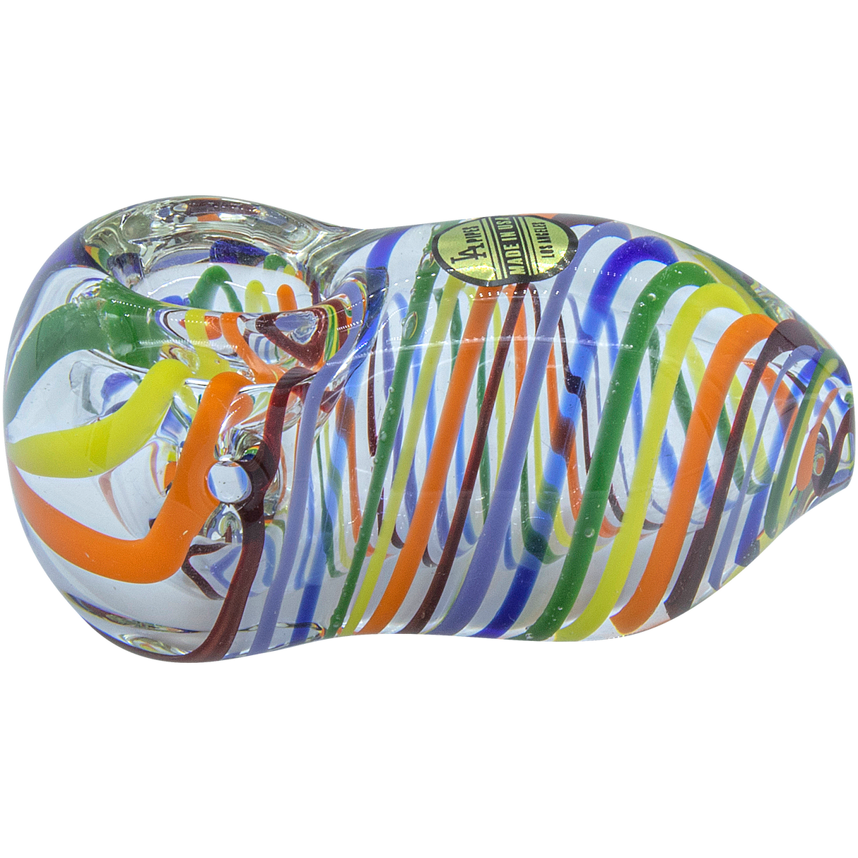 LA Pipes "Easter Egg" Rainbow Swirl 3" Hand Pipe, Borosilicate Glass, Side View
