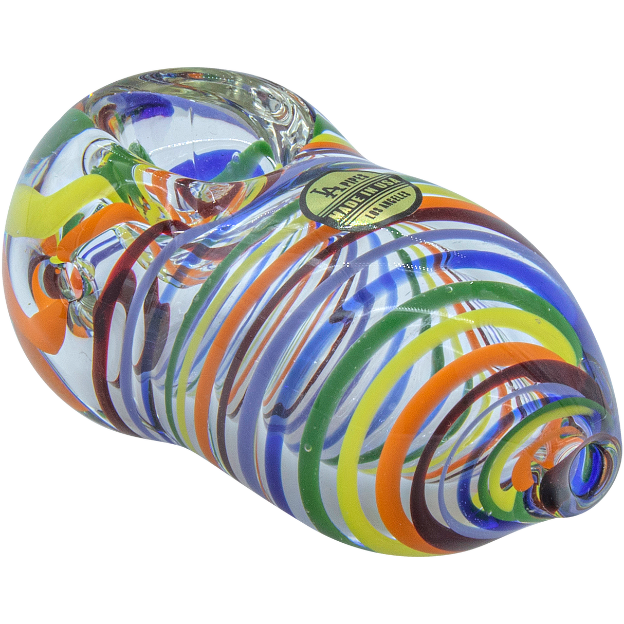 LA Pipes "Easter Egg" Rainbow Swirl Hand Pipe, 3" Borosilicate Glass for Dry Herbs, Side View