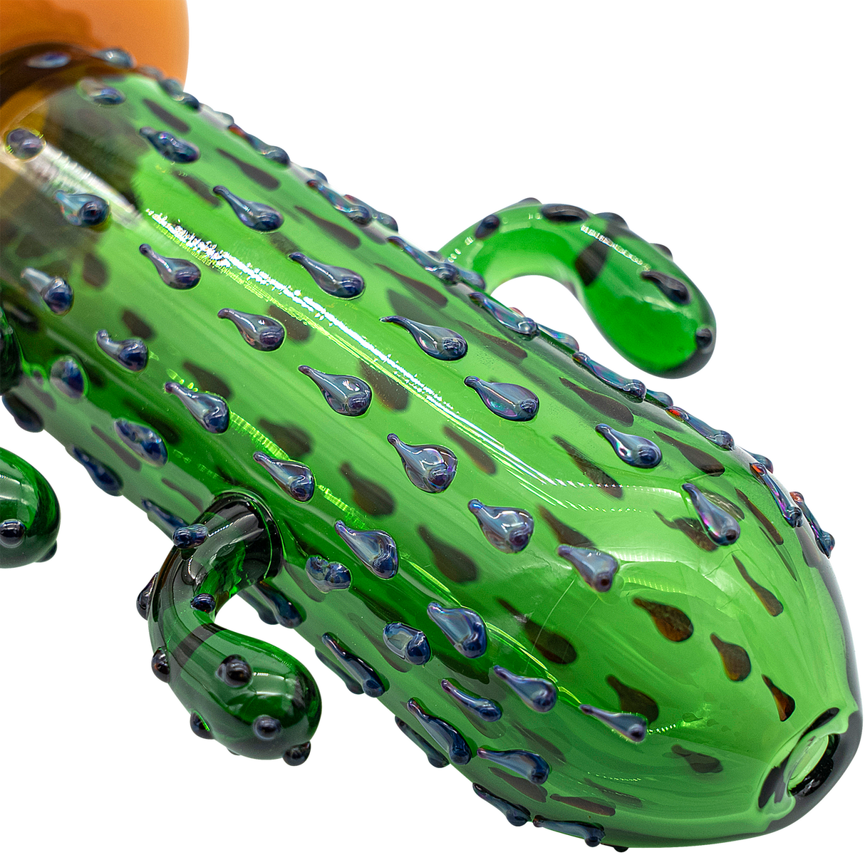 LA Pipes Glass Saguaro Cactus Pipe in green, 5" spoon design, made of borosilicate glass, top view