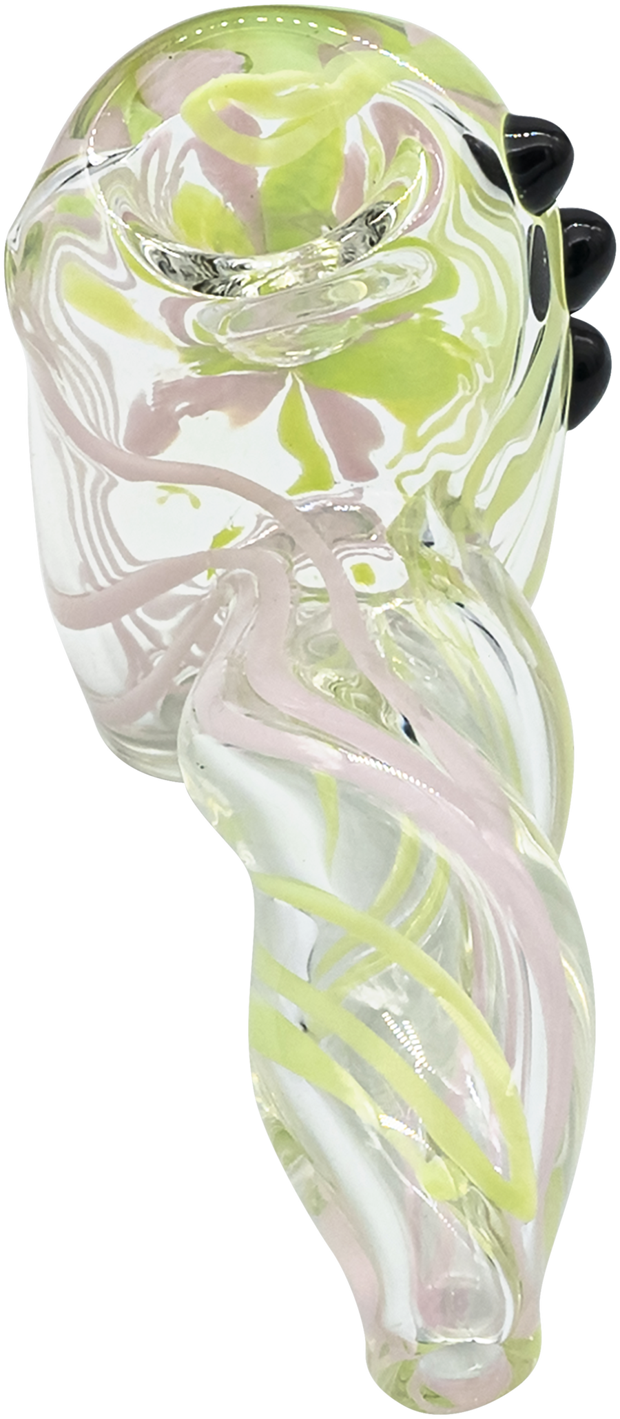 LA Pipes Handcrafted Green Slyme & Bubble Gum Twist Glass Hammer Pipe, USA Made, 4.5" Sherlock Design