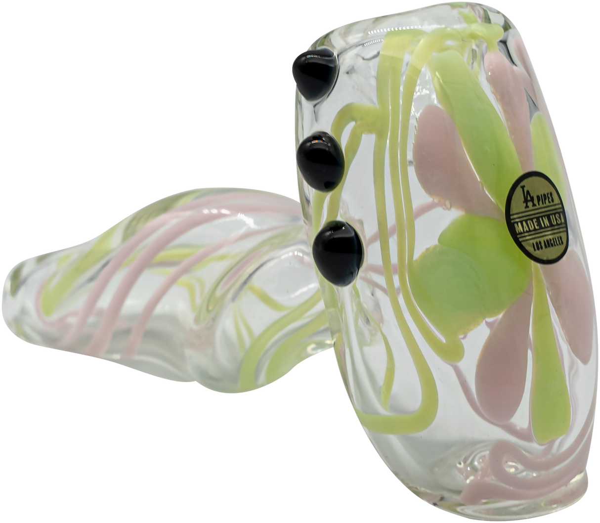 LA Pipes Handcrafted Green Slyme & Bubble Gum Twist Hammer Pipe, Sherlock Design, Side View