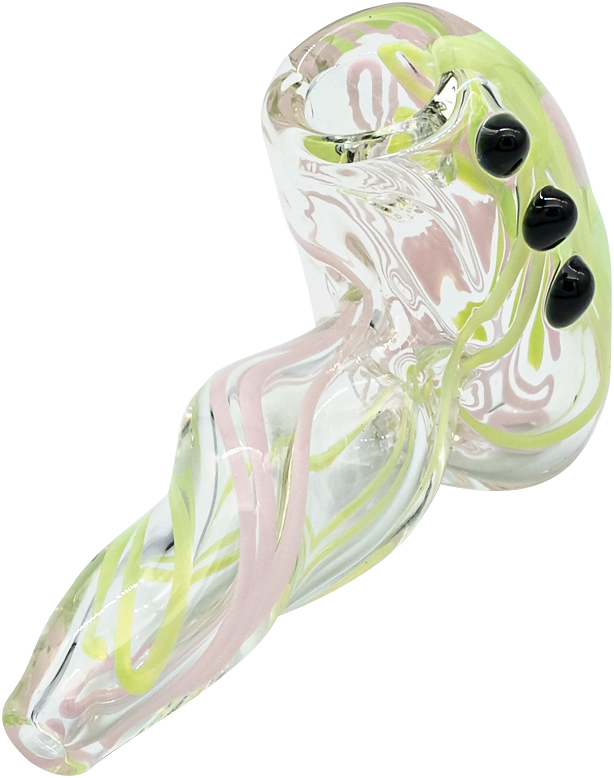 LA Pipes Handcrafted Green Slyme & Bubble Gum Twist Sherlock Hammer Pipe, 4.5" Borosilicate Glass