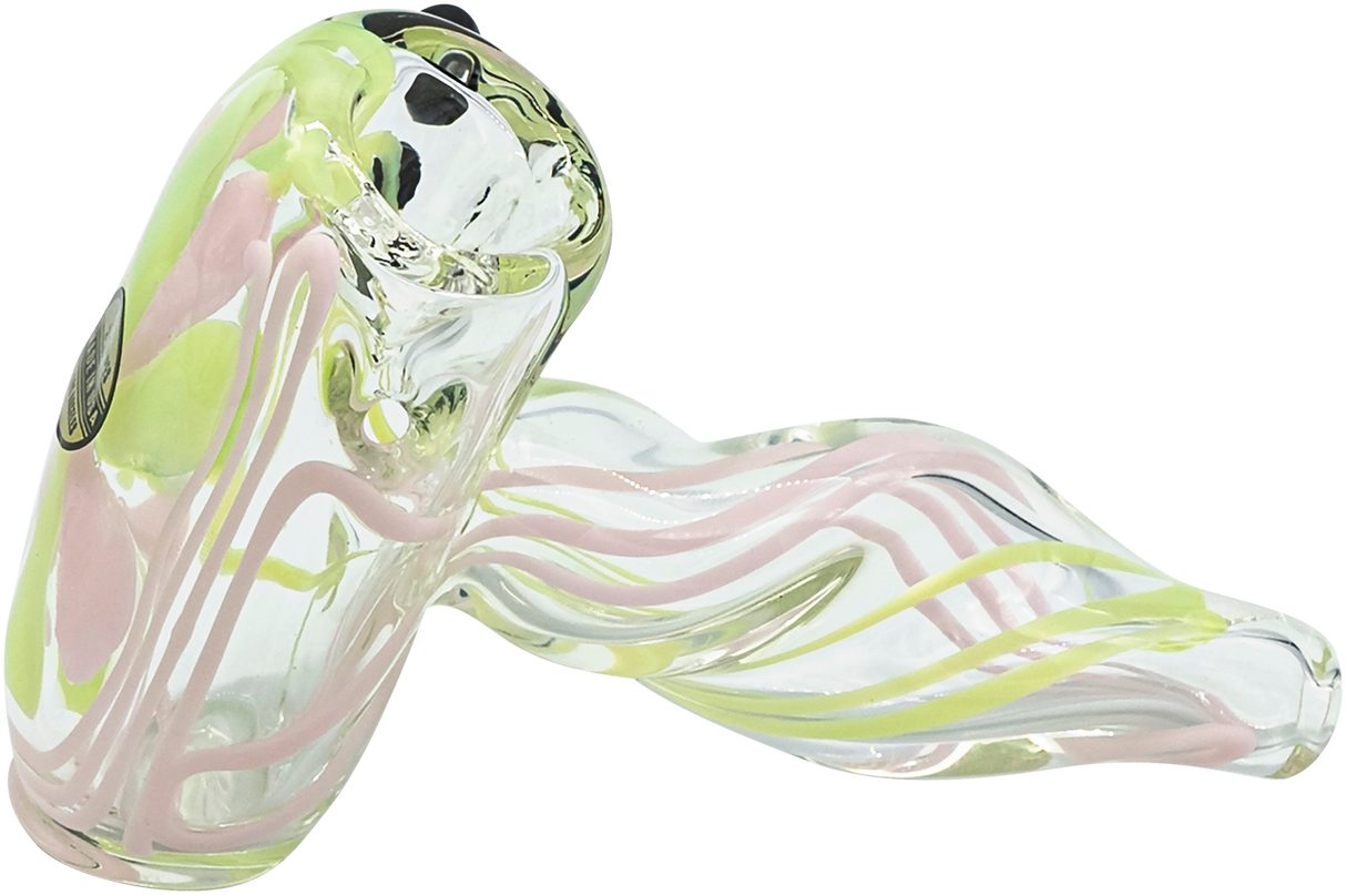 LA Pipes Green Slyme & Bubble Gum Twist Hammer Pipe, 4.5" Borosilicate Glass, USA Made