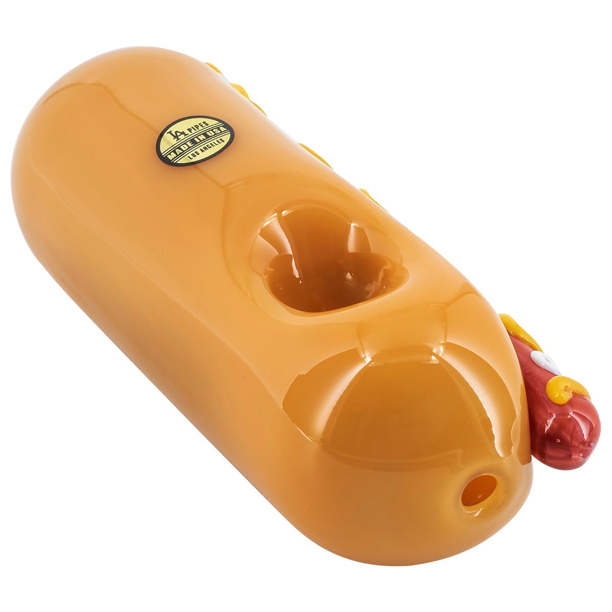 LA Pipes Hot Doggy Dog Hand Pipe in Borosilicate Glass - Top View