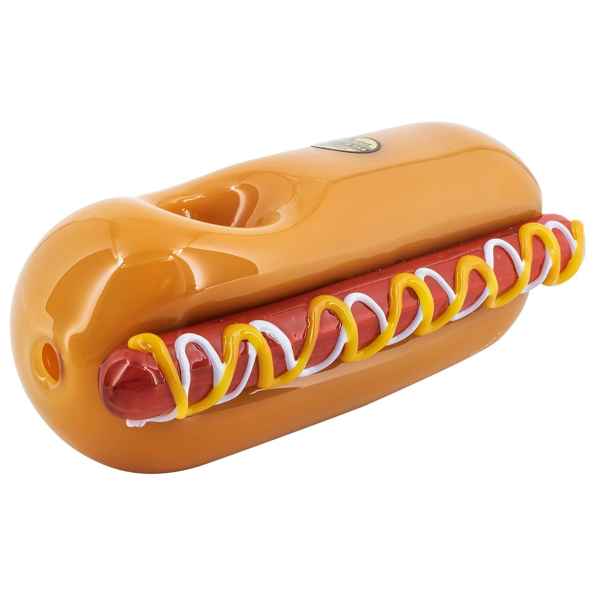 LA Pipes Hot Doggy Dog Hand Pipe in Borosilicate Glass, Side View on White Background