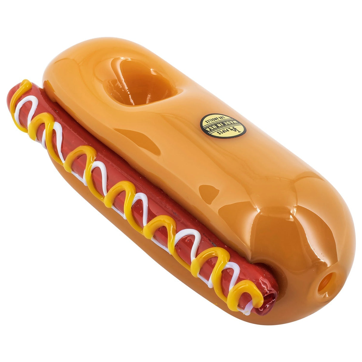 LA Pipes Hot Doggy Dog Hand Pipe in Borosilicate Glass, Spoon Design, Top View