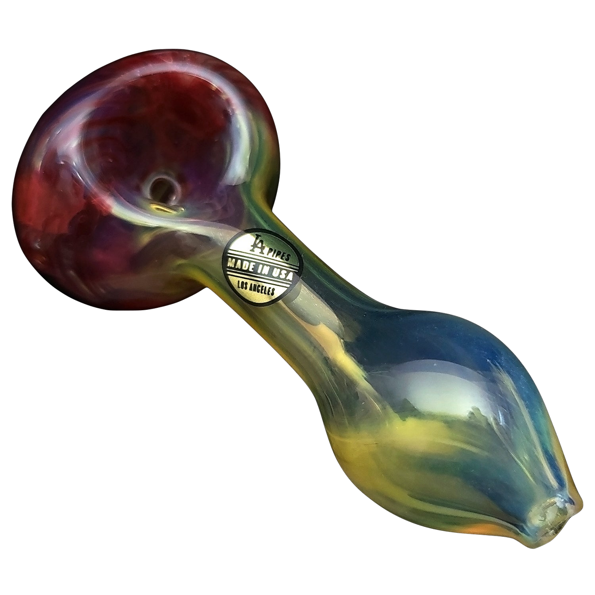 LA Pipes HP1 Spoon hand pipe in borosilicate glass with multicolor design, side view