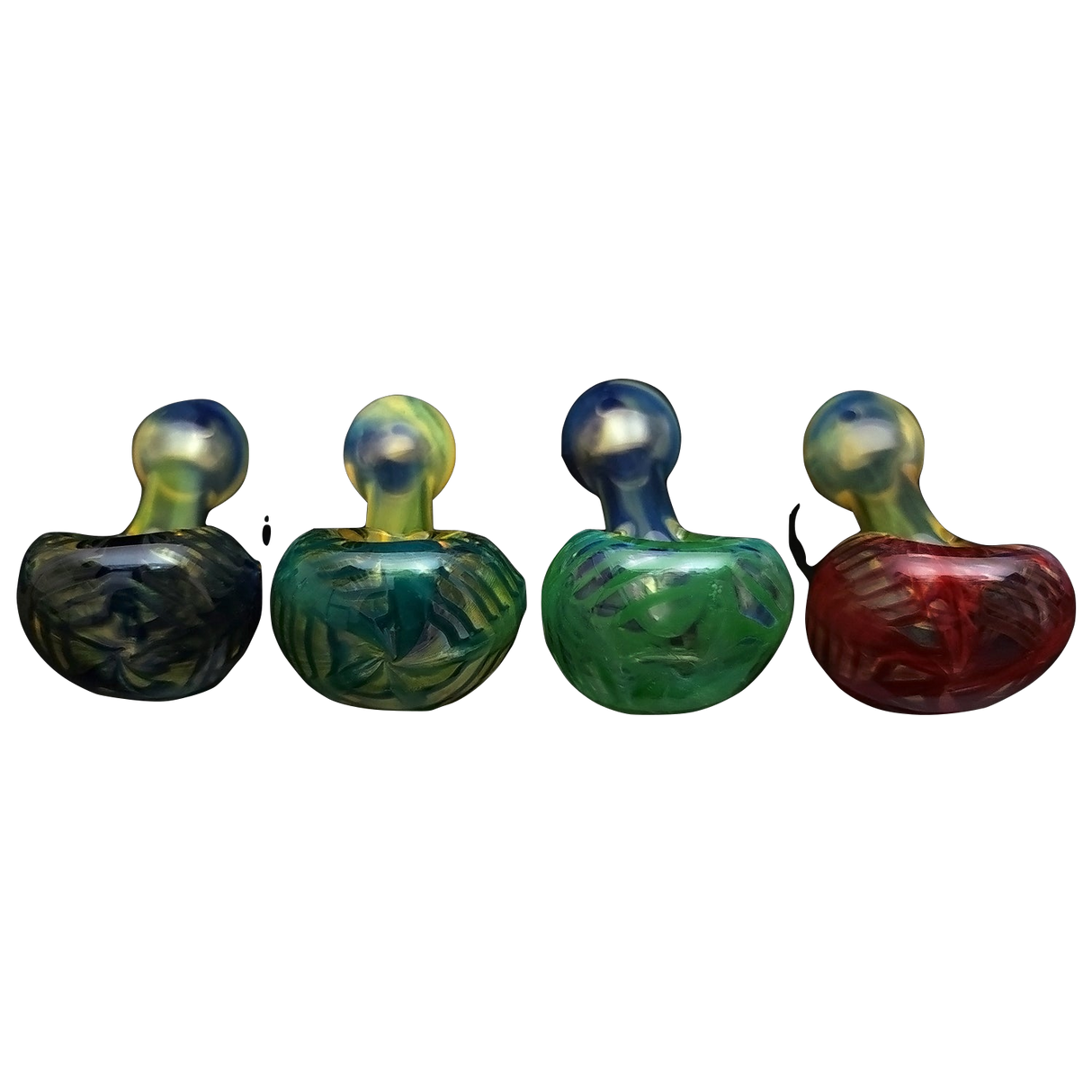 LA Pipes HP1 Spoon hand pipes in various colors, front view on seamless black background