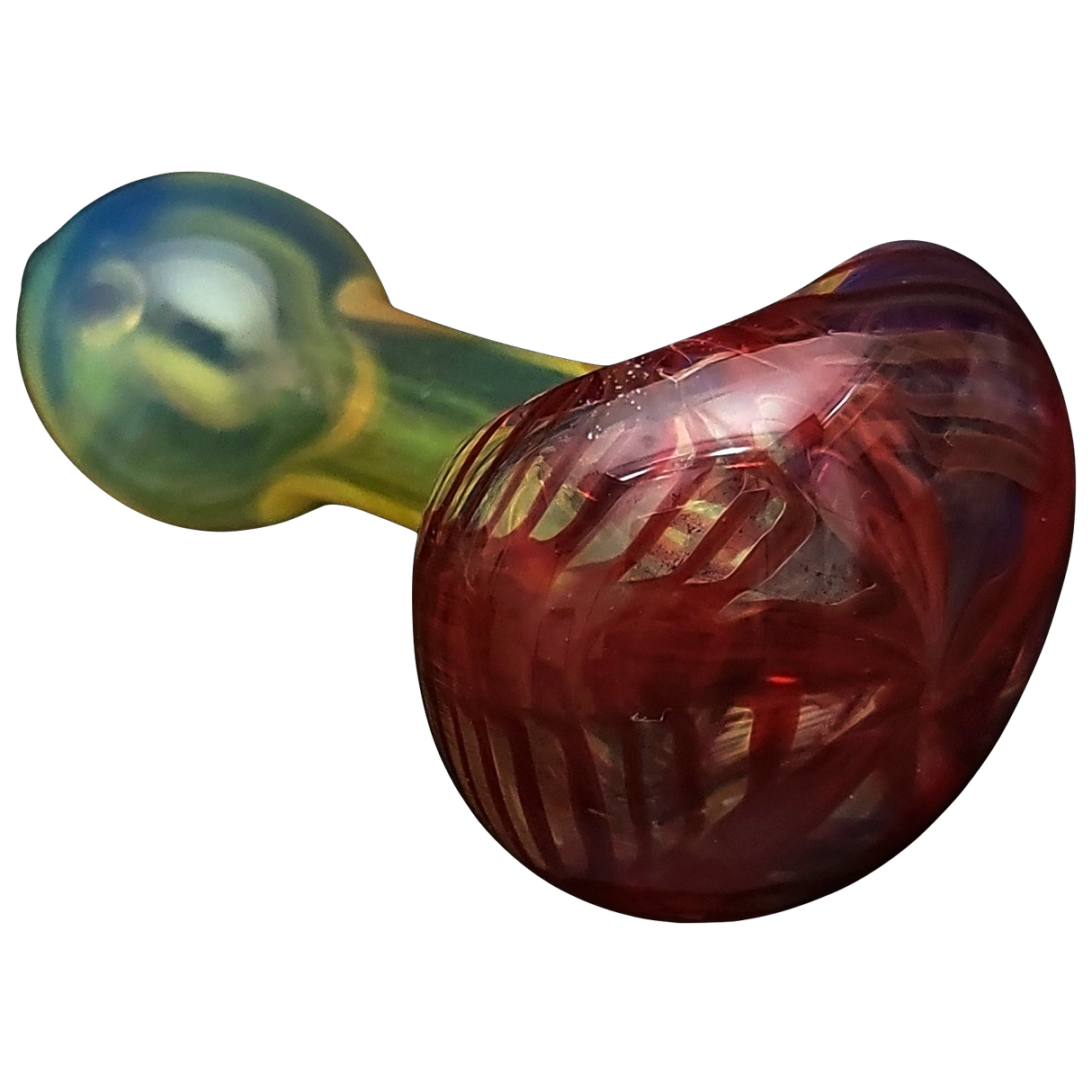 LA Pipes Ergonomic Glass Spoon Pipe with Red Swirls - Borosilicate, Top View