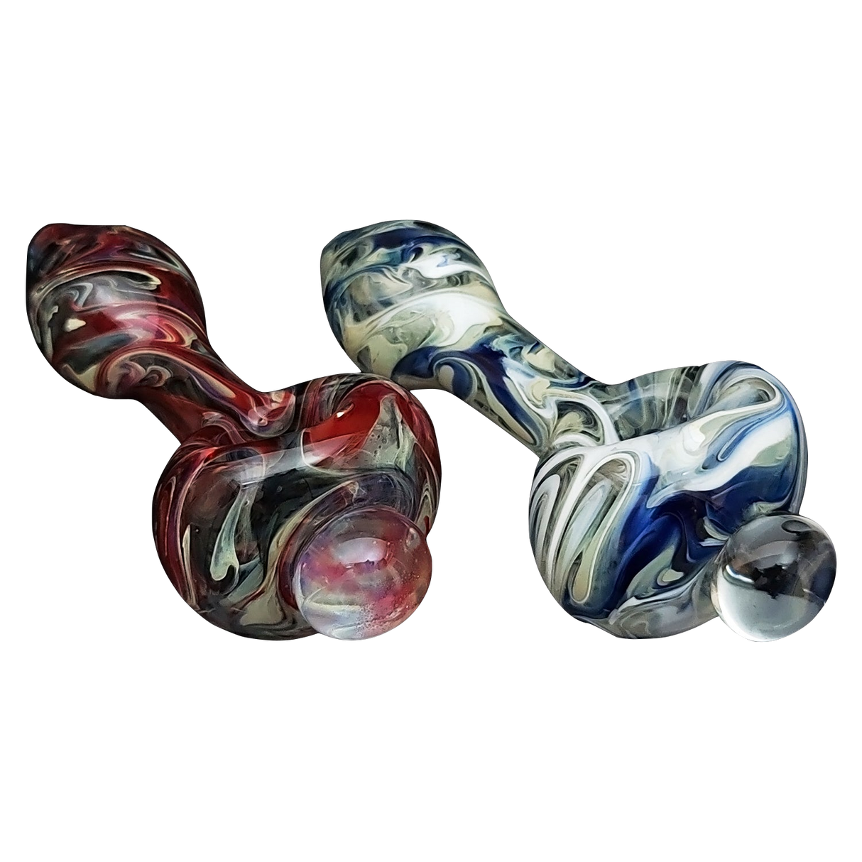 LA Pipes HP2 Spoon Hand Pipes in Borosilicate Glass with Swirl Design, Angled Side View