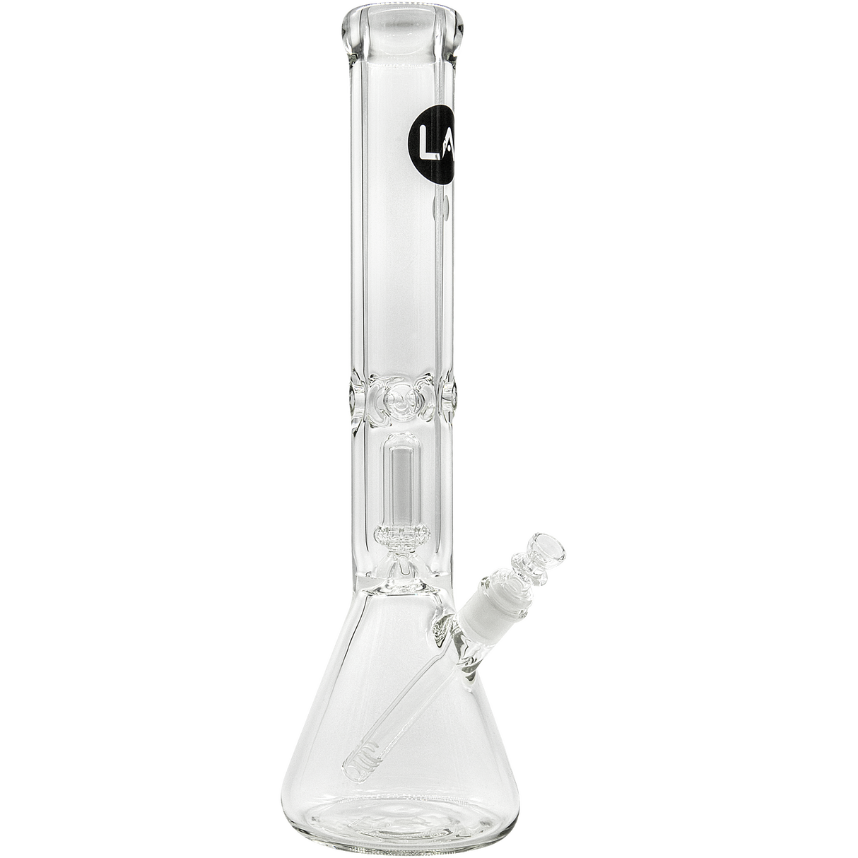 LA Pipes "King Bong" clear beaker bong with heavy 9mm wall and showerhead percolator, front view