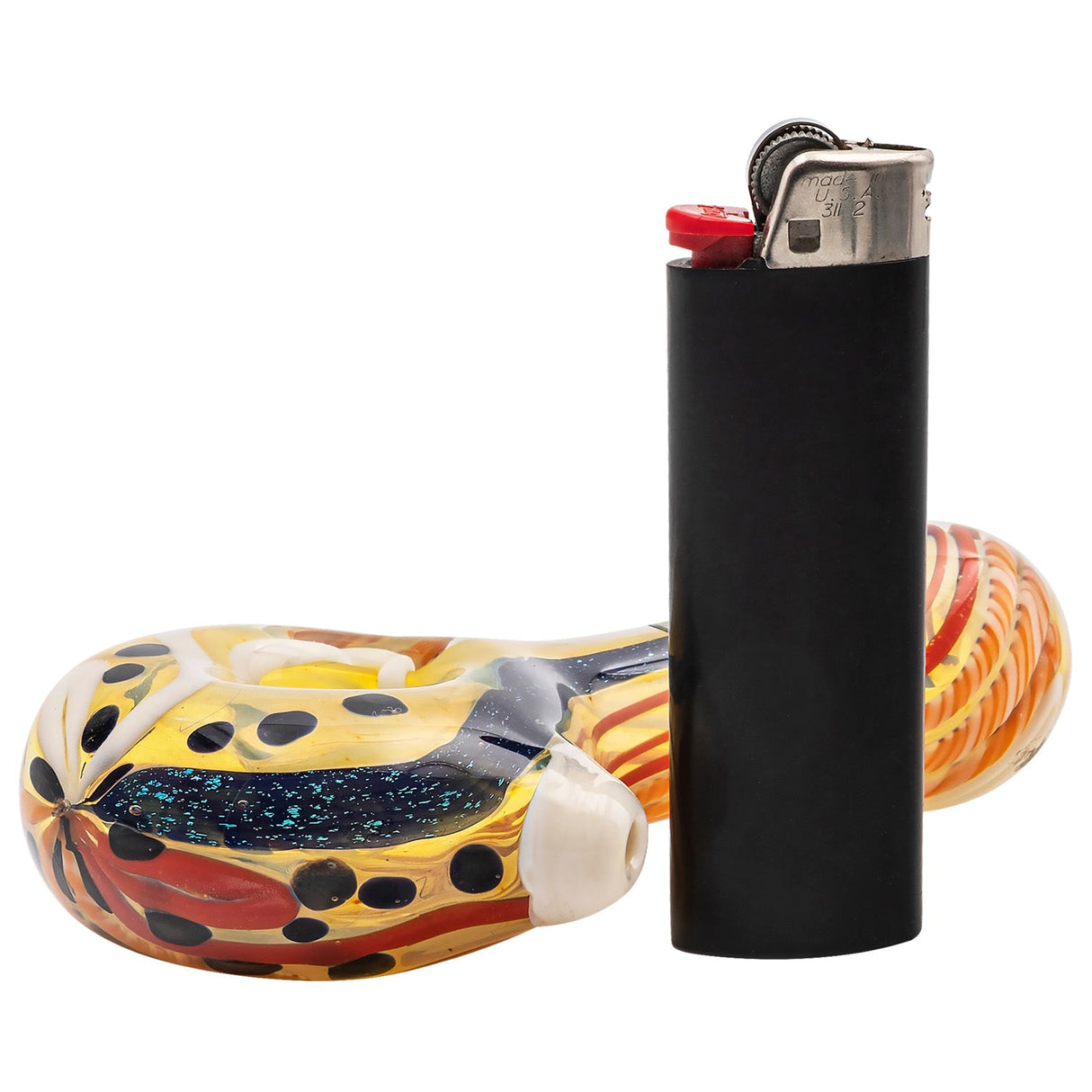 LA Pipes Pancake Dichroic Spoon Glass Pipe with Color-Changing Design, Side View