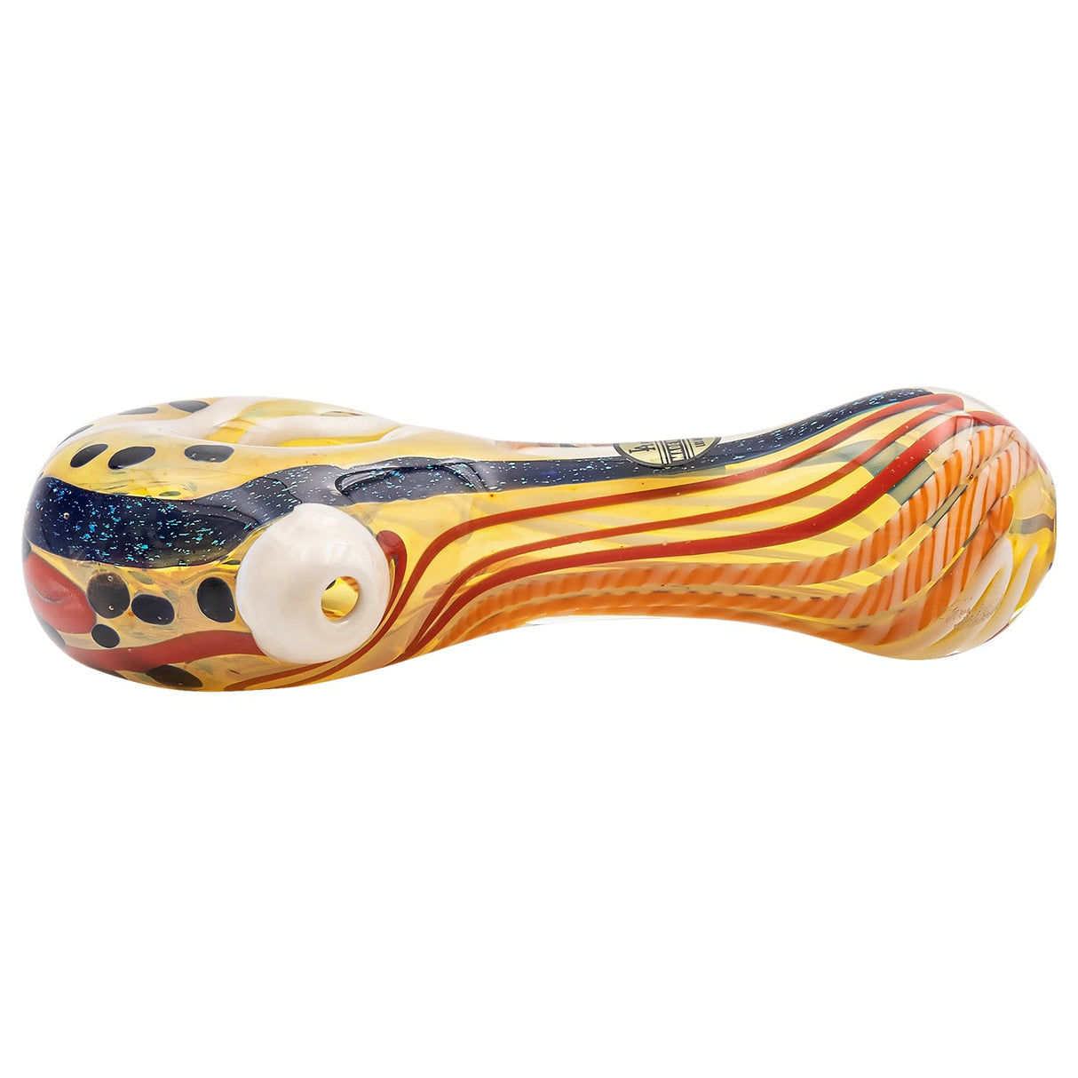 LA Pipes Dichroic "Pancake" Spoon Pipe with Color-Changing Fumed Glass, 4.25" Length, Side View