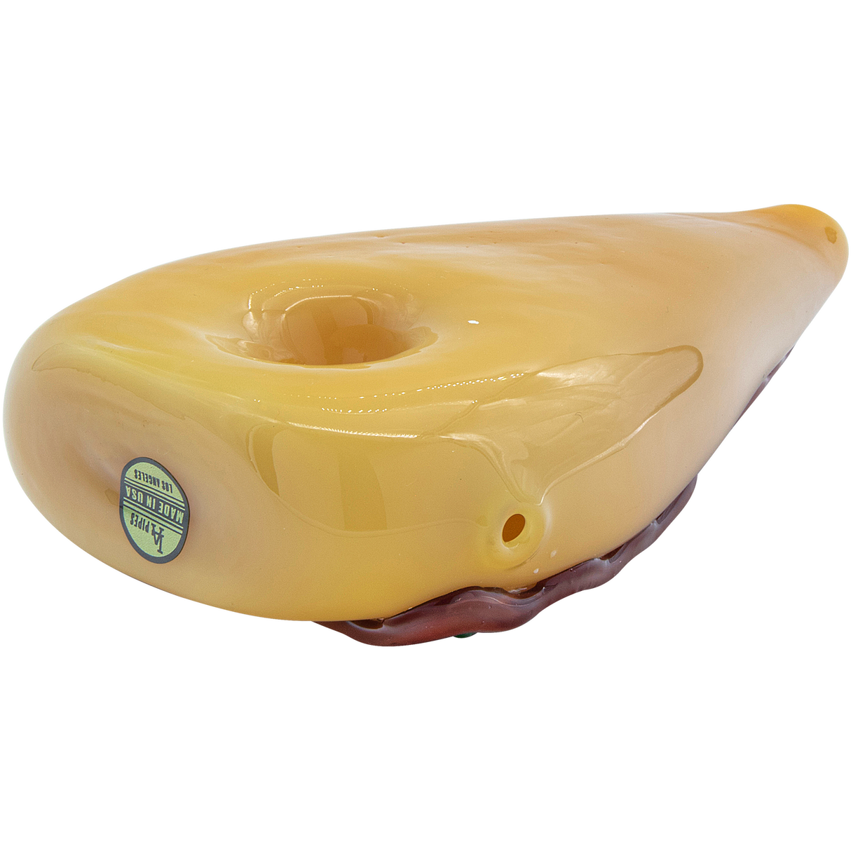 LA Pipes "Potperoni" Glass Pizza Pipe with Sidecar Design on Seamless White Background