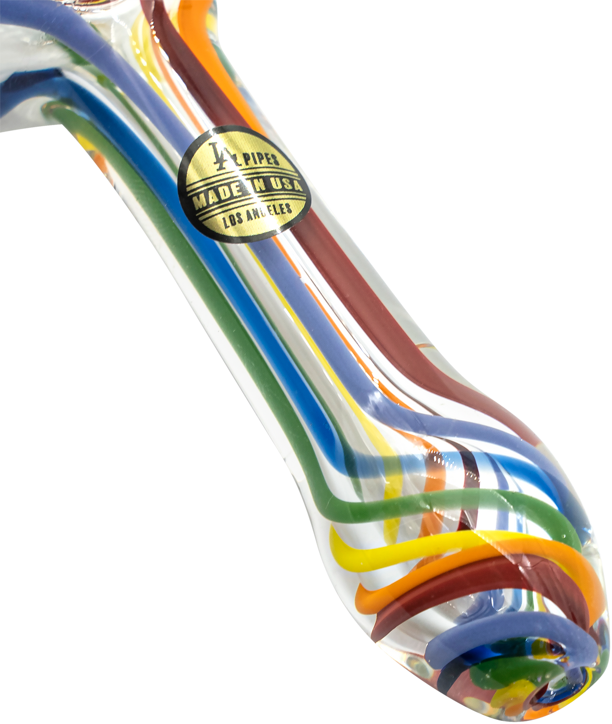 LA Pipes Rainbow Ripper Spoon Pipe - Angled View Highlighting Borosilicate Glass Design