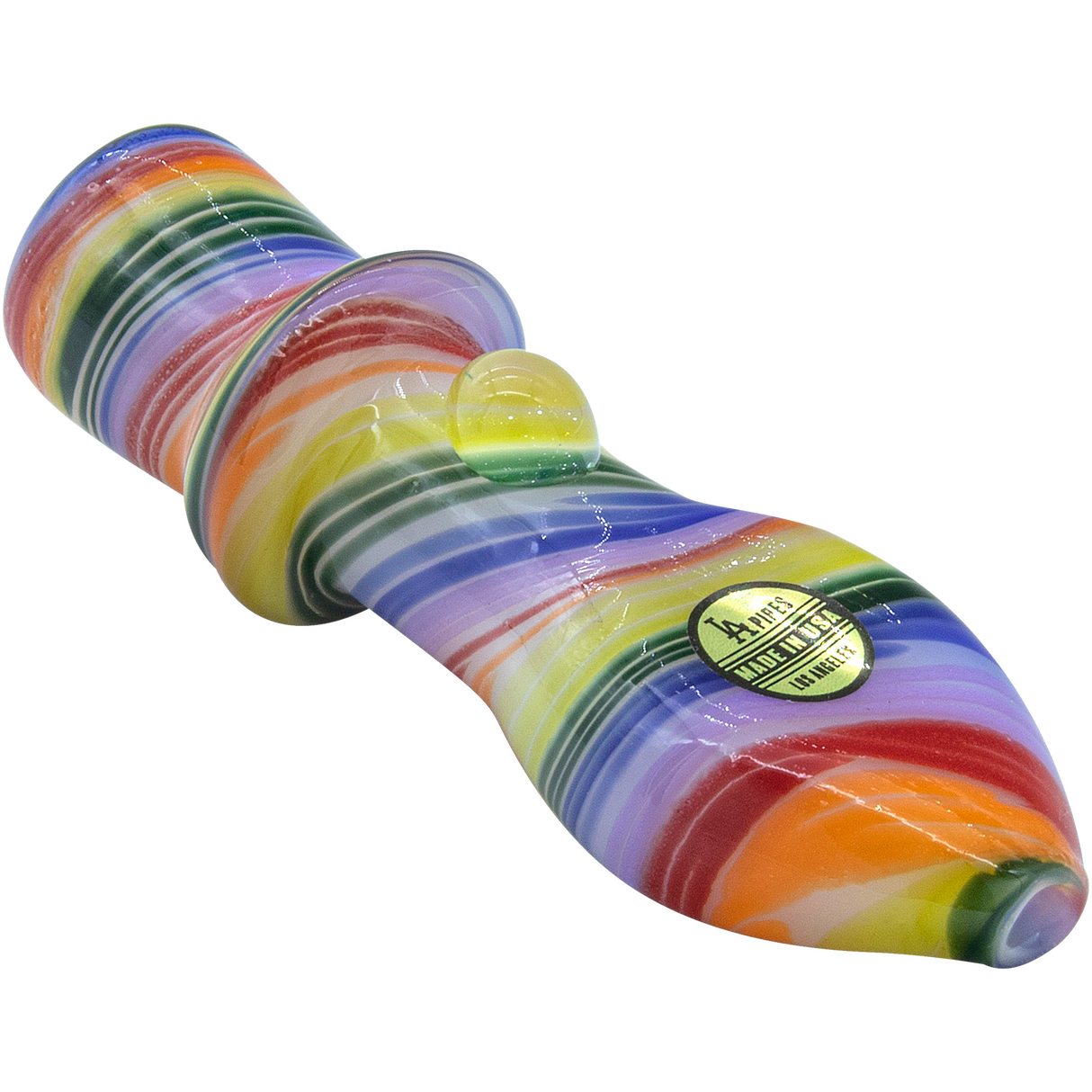 LA Pipes "Rainbow Tornado" Chillum Pipe, 3" Borosilicate Glass, USA Made, For Dry Herbs, Angled View