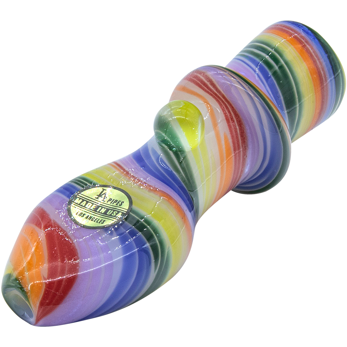 LA Pipes "Rainbow Tornado" Chillum Pipe - 3" Borosilicate Glass, USA Made, For Dry Herbs