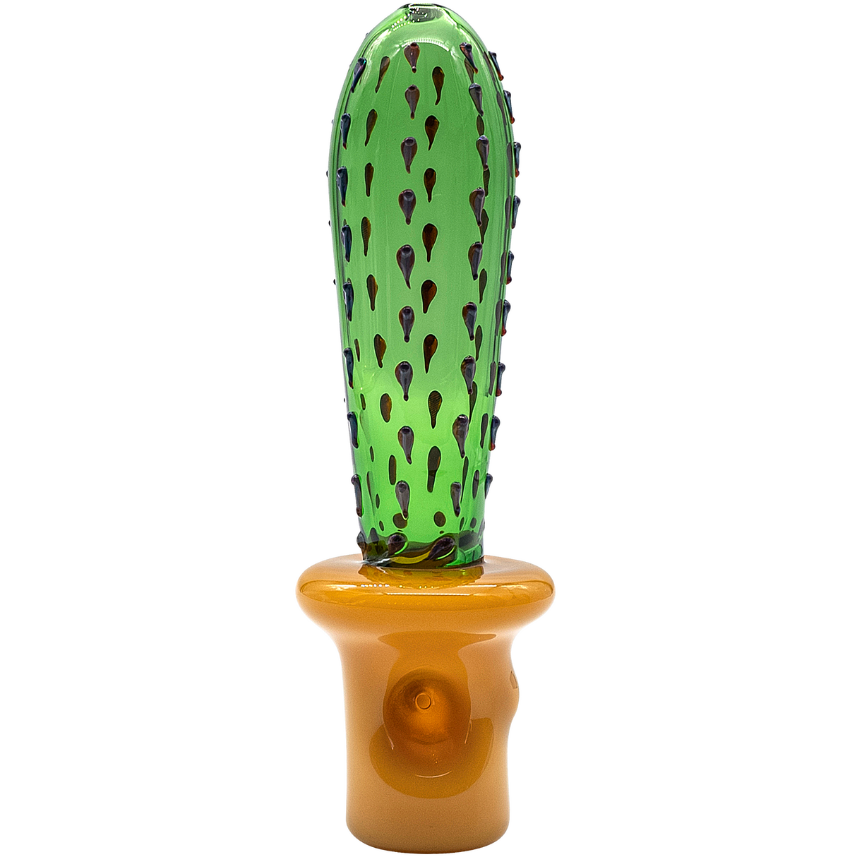 LA Pipes San Pedro Cactus Glass Pipe, 5" Green Spoon, USA Made, Borosilicate, Front View