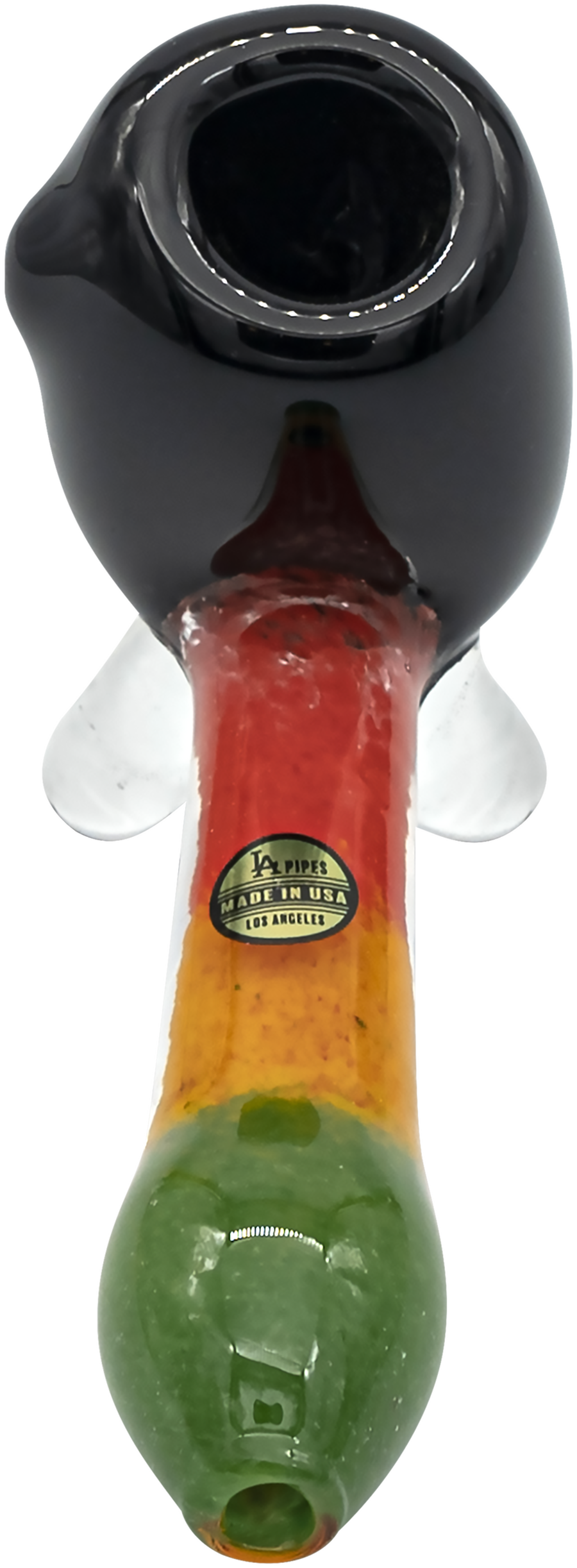 LA Pipes "Sattdown Rasta" Sherlock Glass Pipe with vibrant Rasta colors, front view