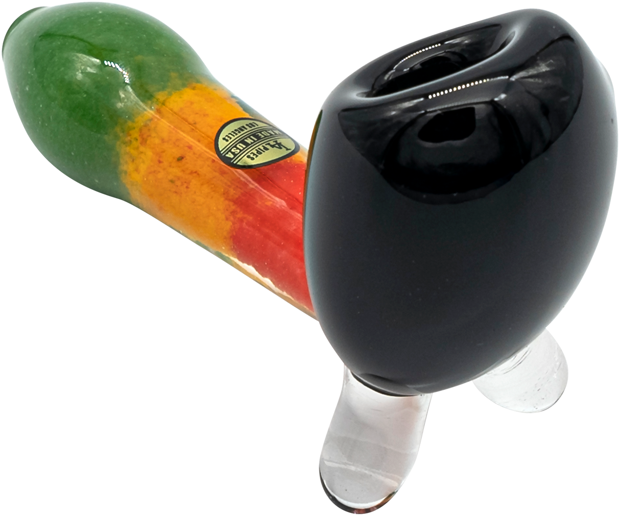 LA Pipes "Sattdown Rasta" Sherlock Glass Pipe with Rasta Colors and Deep Bowl
