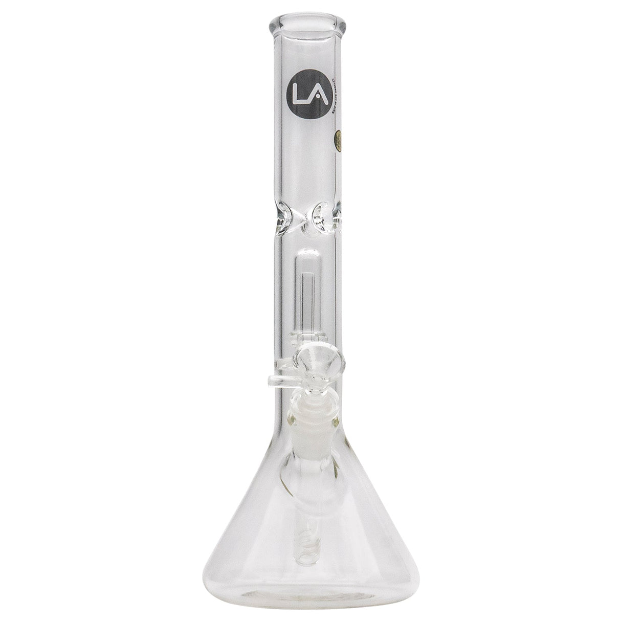 LA Pipes Clear Glass Beaker Bong with Double Showerhead Perc, Front View on White Background