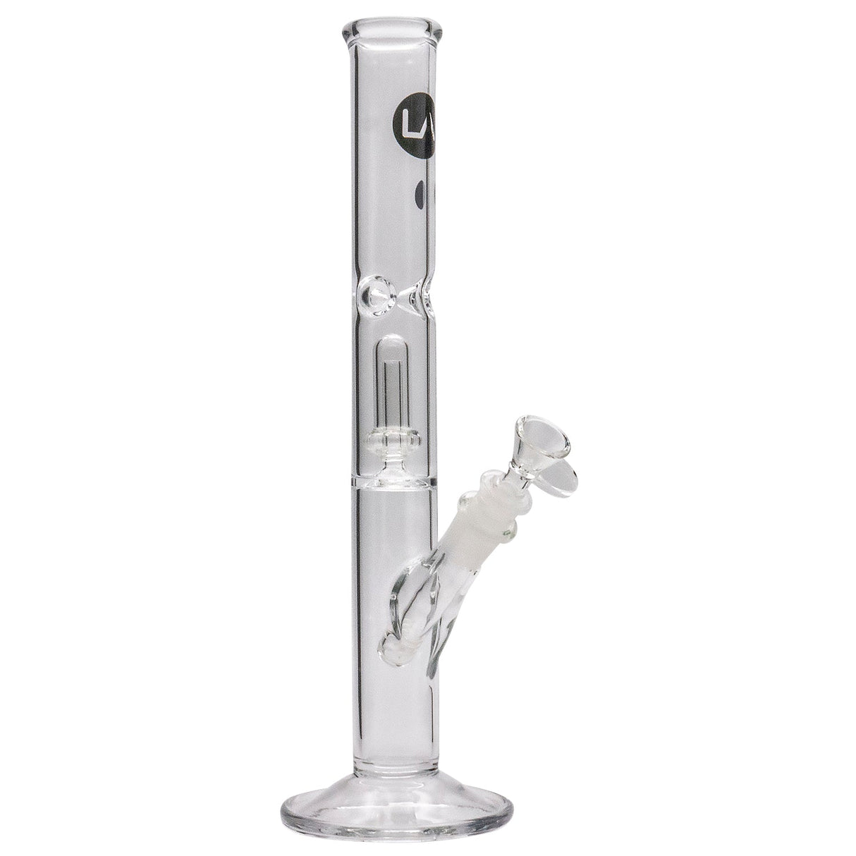 LA Pipes Classic Straight Bong with Double Showerhead Perc, 14" Height, Clear Glass, Front View