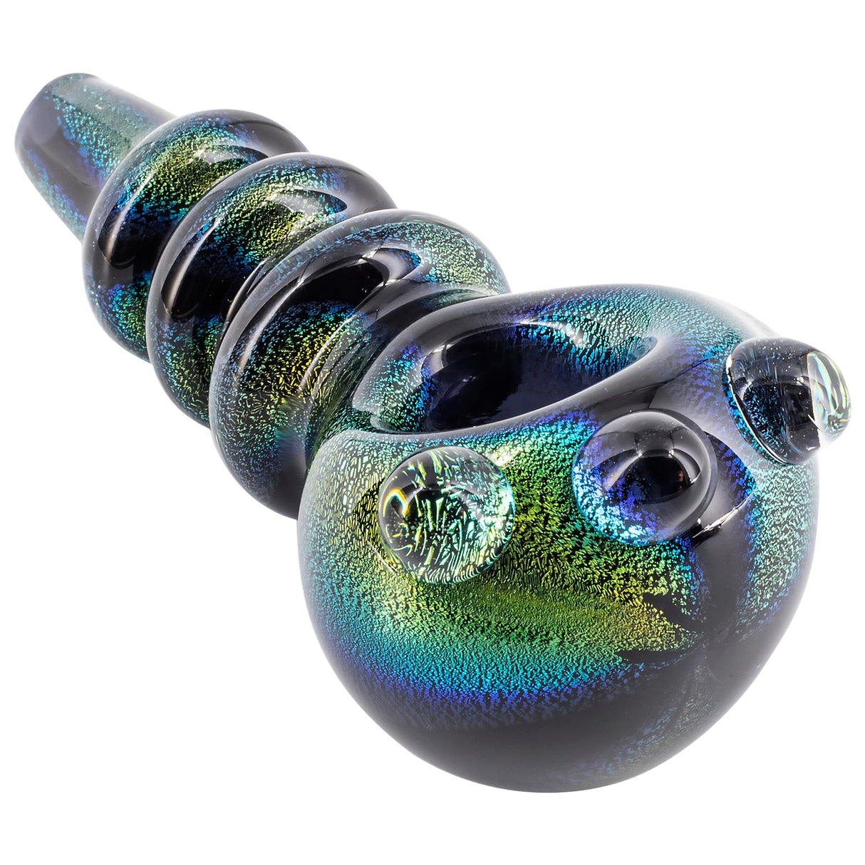LA Pipes Blue Dichroic Glass Spoon Pipe with Maria Rings, 4" Length, Handcrafted in USA