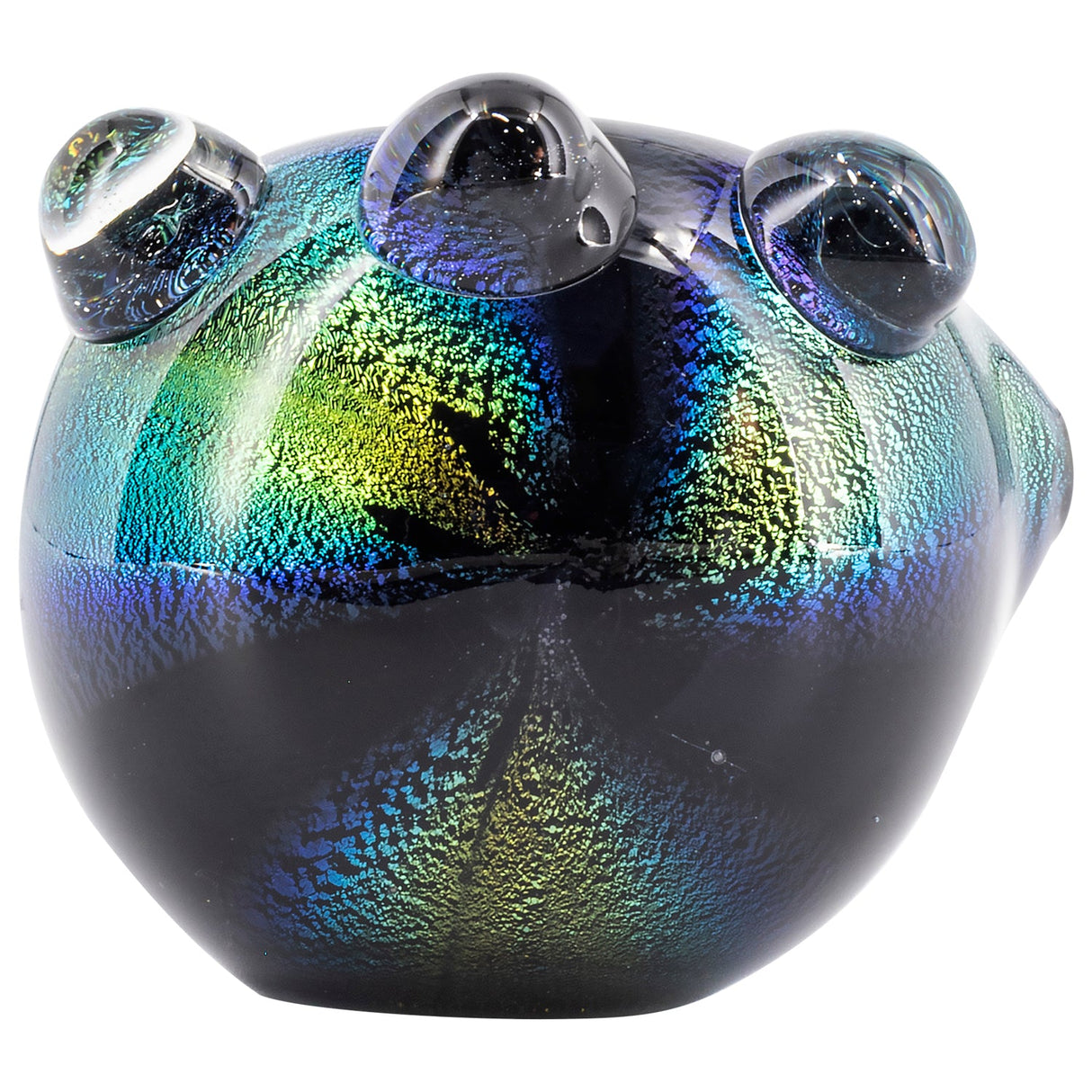 LA Pipes Blue Dichro Maria Ringed Spoon Pipe, 4" Borosilicate Glass, Top View